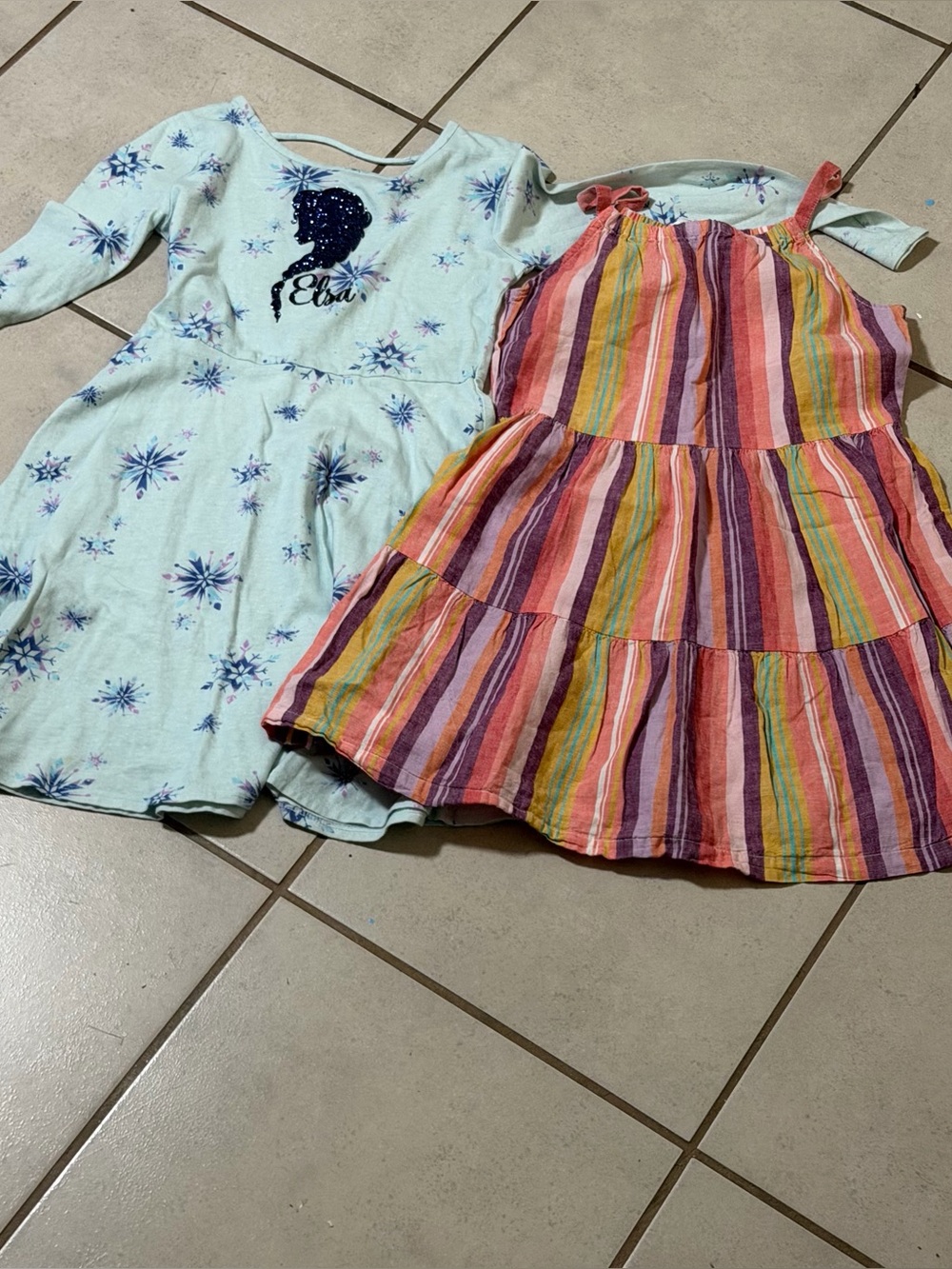 Disney,‎ Carter’s Kids Girl Blue Elsa Snowflake Dress & Striped Sundress size 7